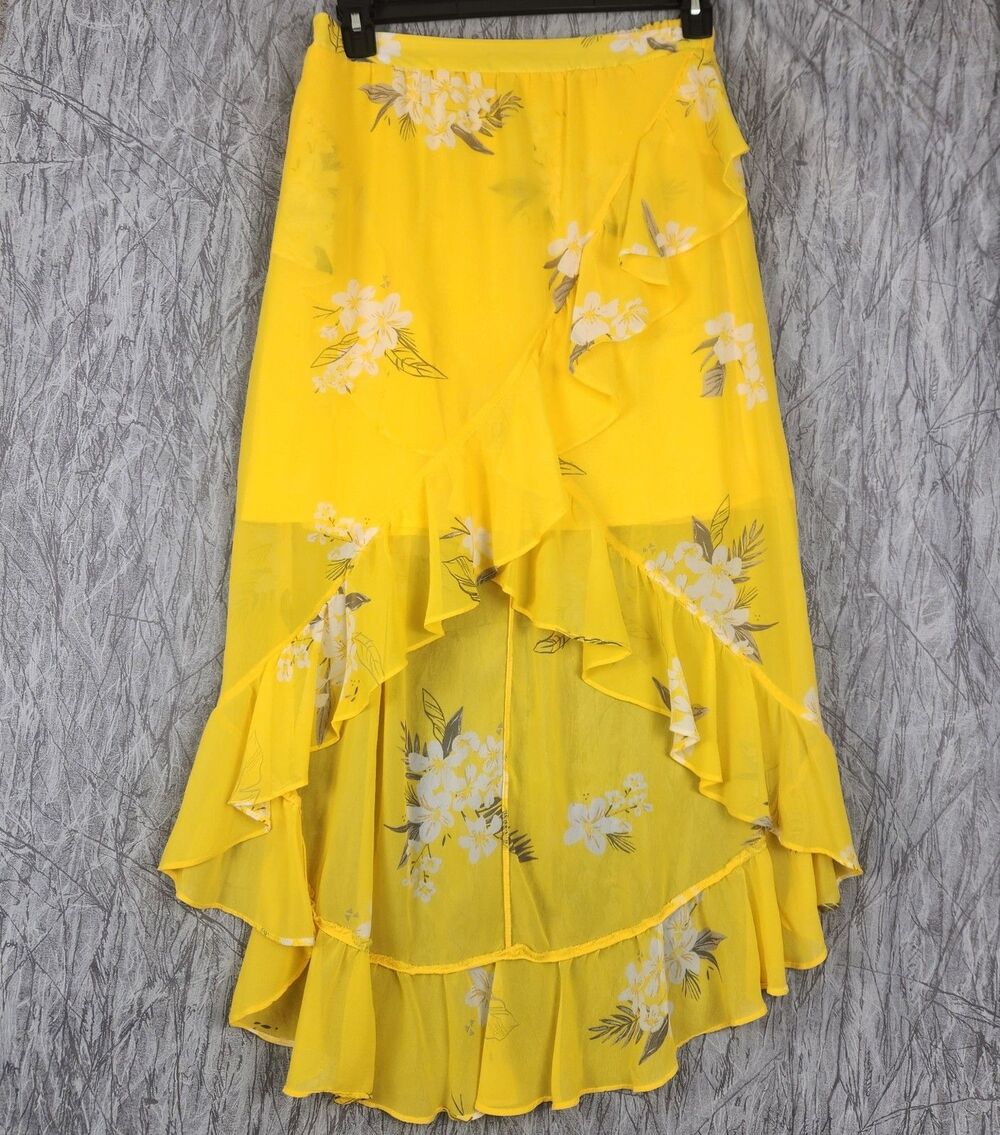 A New Day Yellow Floral Hi-Low Ruffle Skirt boho hippie coquette Size Medium